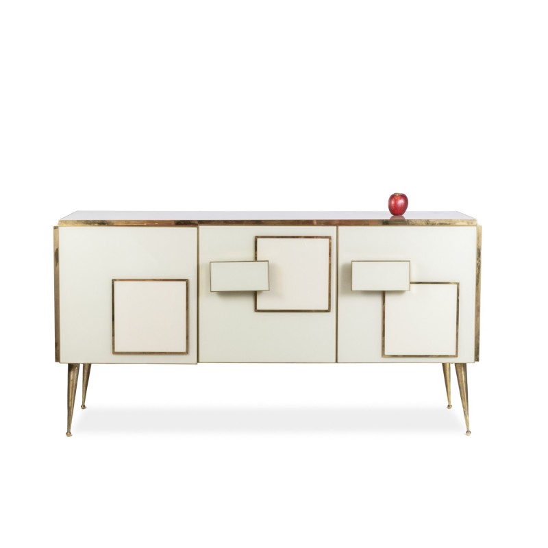 Vintage geometric sideboard in glass and gilded brass, Italy