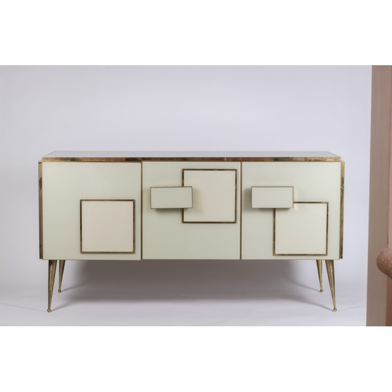 Vintage geometric sideboard in glass and gilded brass, Italy