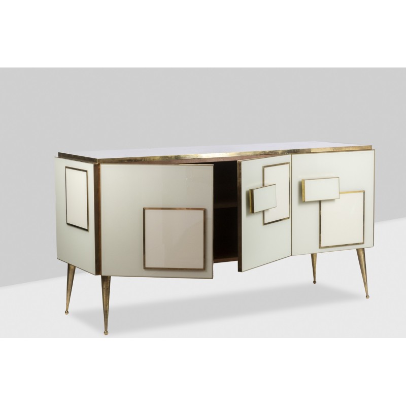 Vintage geometric sideboard in glass and gilded brass, Italy