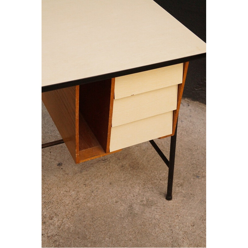 Mid-century white formica and wood desk - 1950s