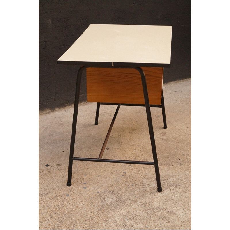 Mid-century white formica and wood desk - 1950s