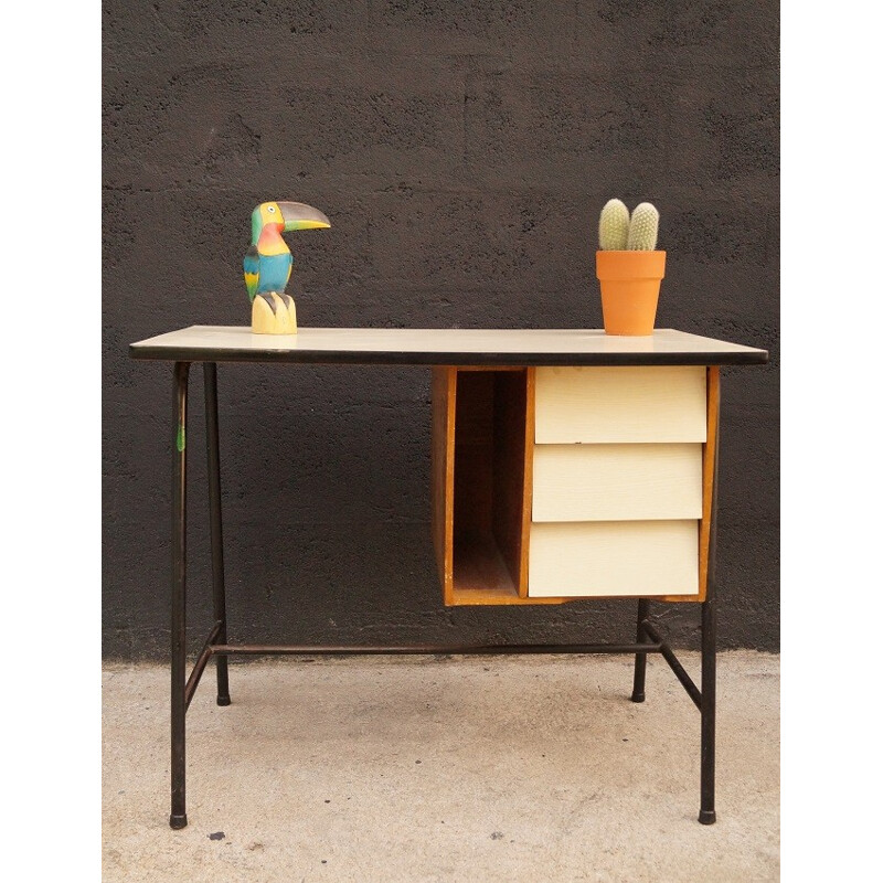 Mid-century white formica and wood desk - 1950s