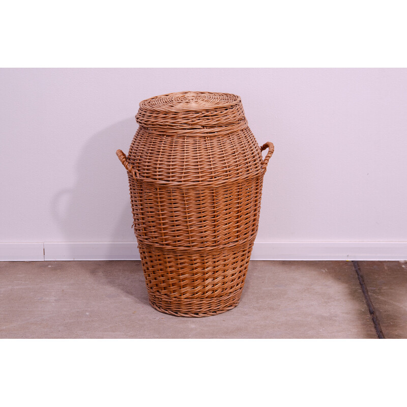 Vintage wicker laundry basket, Czechoslovakia 1970