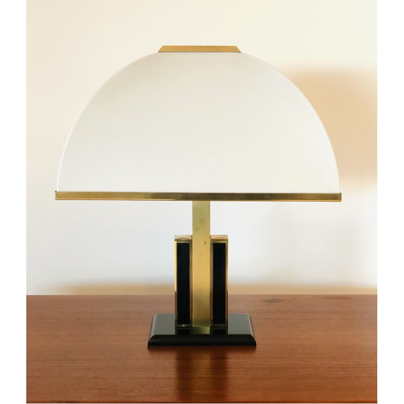 Vintage living room lamp in brass and black lacquered metal, Italy 1970