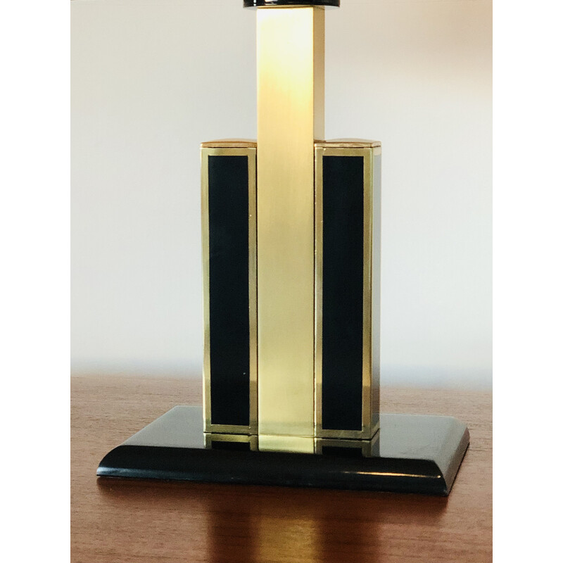 Vintage living room lamp in brass and black lacquered metal, Italy 1970