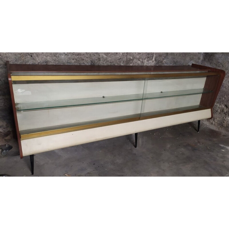 Vintage glass pharmacy display counter with sliding doors pharmacy cabinet