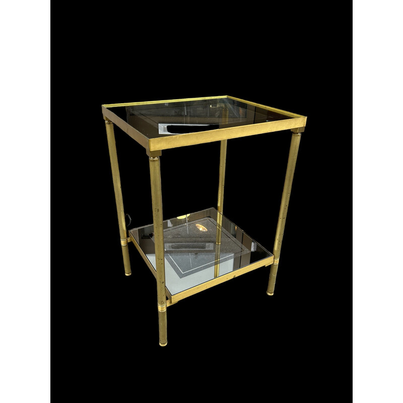 Vintage side table in brass and smoked glass, 1970