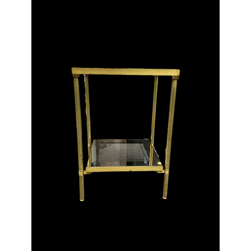 Vintage side table in brass and smoked glass, 1970