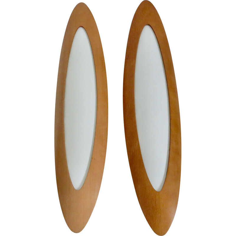 Pair of vintage wall lamp in bent beech and polycarbonate, 1980