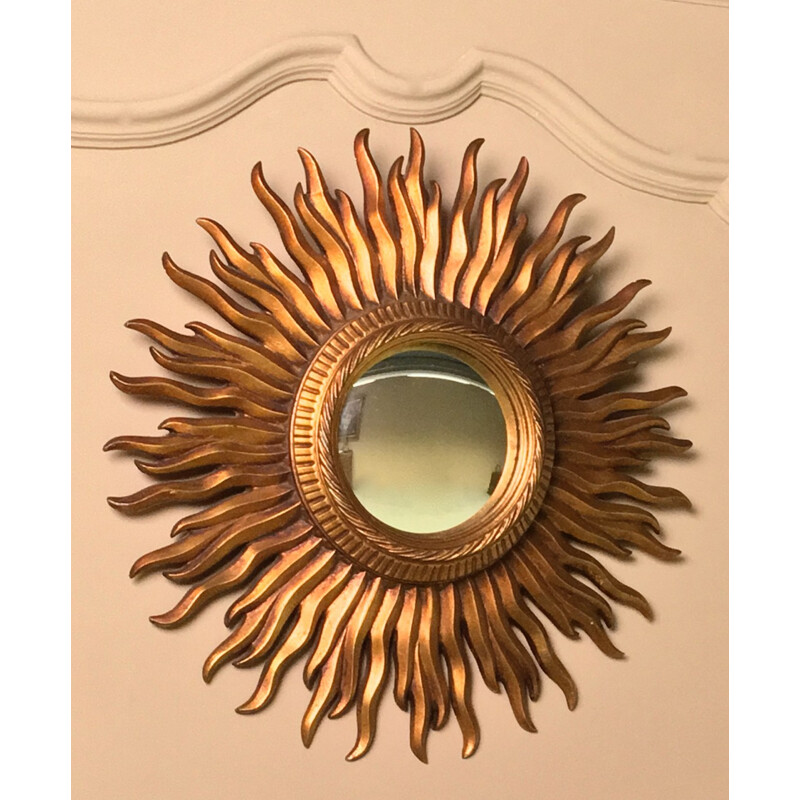 Sunburst mirror in golden resin - 1960s