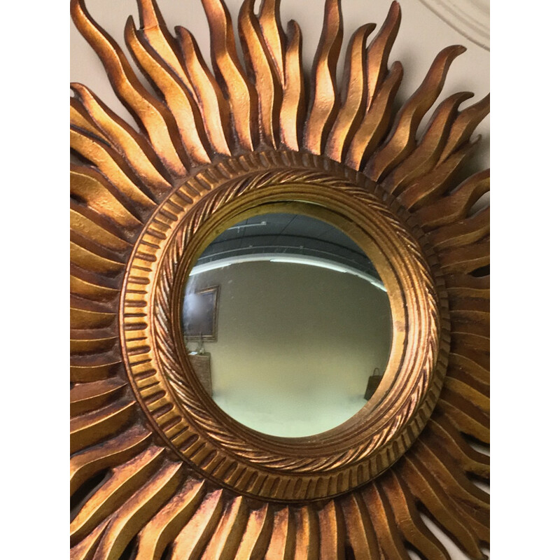 Sunburst mirror in golden resin - 1960s