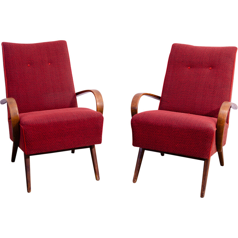 Pair of vintage armchairs in bent beech wood by Jaroslav Šmídek, Czechoslovakia 1960