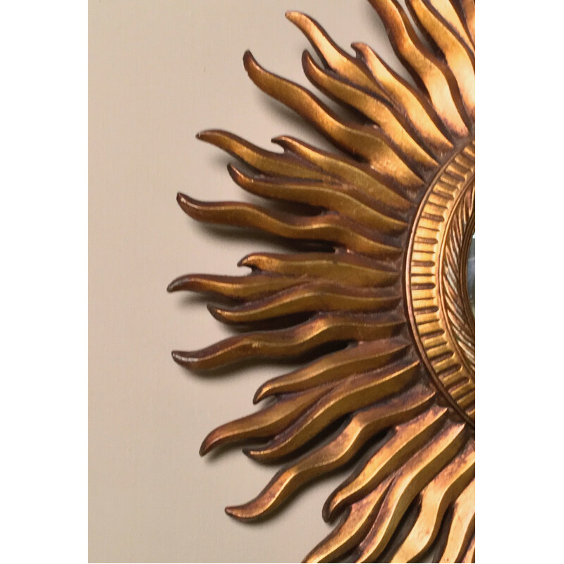 Sunburst mirror in golden resin - 1960s