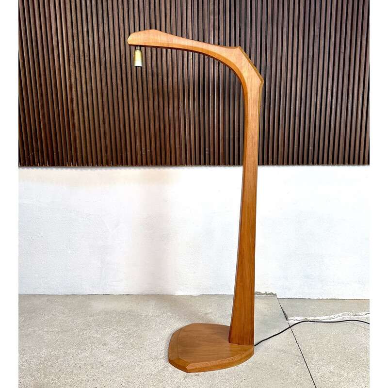 Vintage arc floor lamp in solid basswood for Dornach, Germany 1950