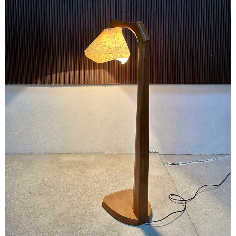 Vintage arc floor lamp in solid basswood for Dornach, Germany 1950