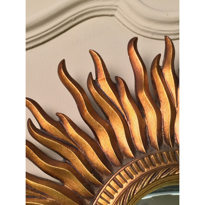 Sunburst mirror in golden resin - 1960s