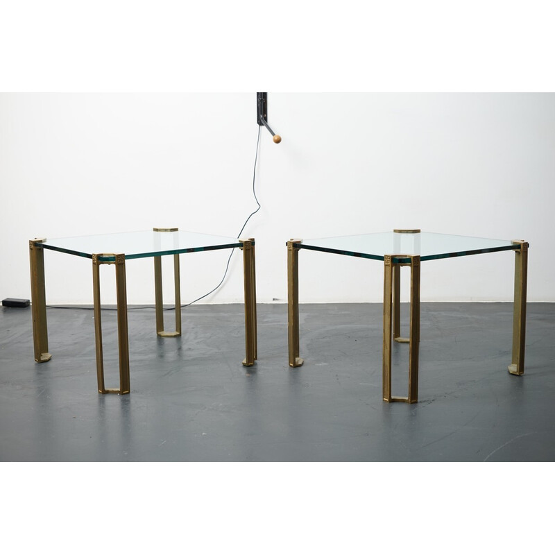 Pair of vintage gilded glass and iron coffee tables by Peter Ghyczy, Netherlands 1970