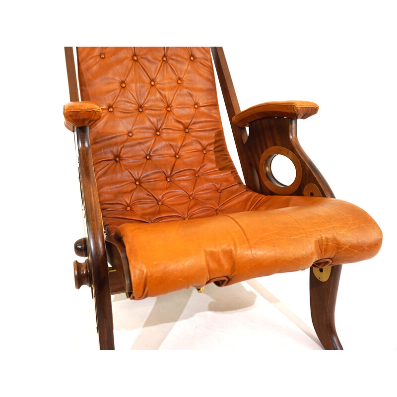 Vintage armchair in oak and leather by Herbert Mc Nair