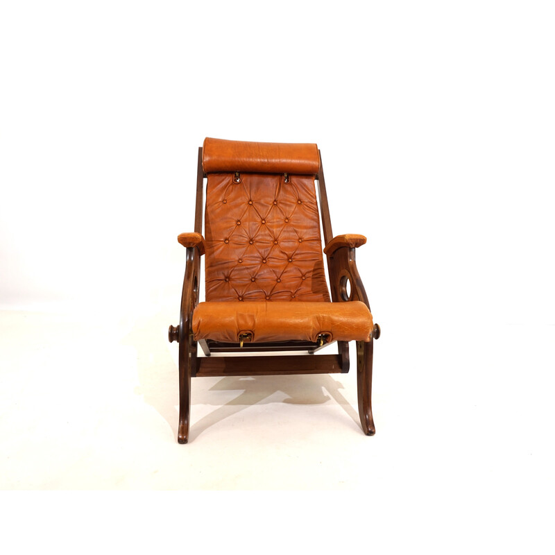 Vintage armchair in oak and leather by Herbert Mc Nair