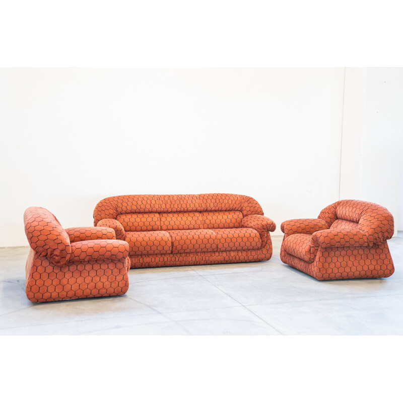 Vintage 3-Sitzer-Sofa aus Polyurethan und Stoff mit Sesselpaaren, 1970