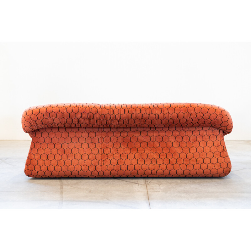 Vintage 3-seater sofa in polyurethane and fabric with pairs of armchairs, 1970