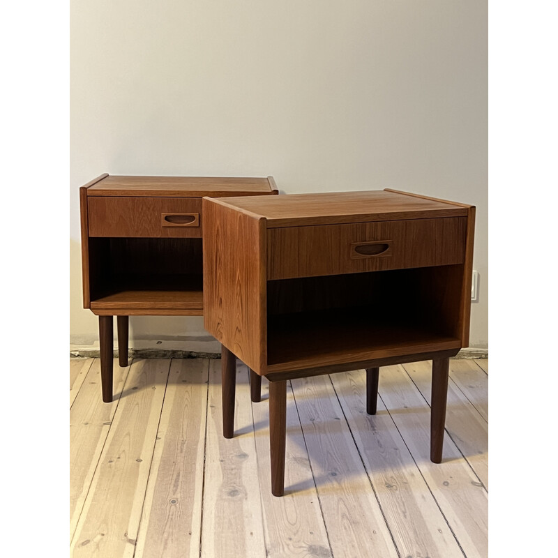 Pair of vintage teak veneer bedside tables, Denmark 1960