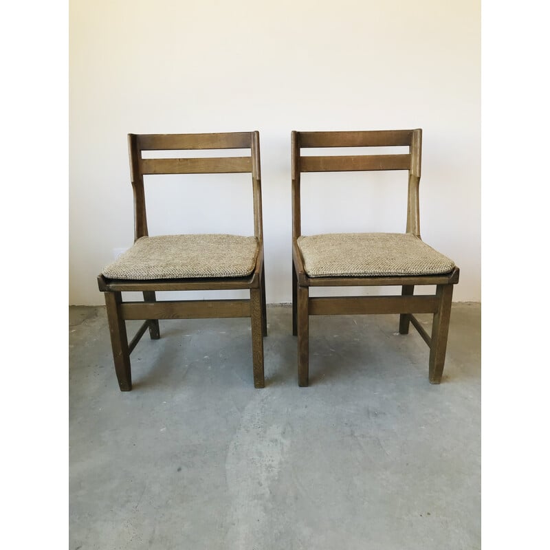 Pair of vintage solid oak chairs by Guillerme et Chambron, 1960