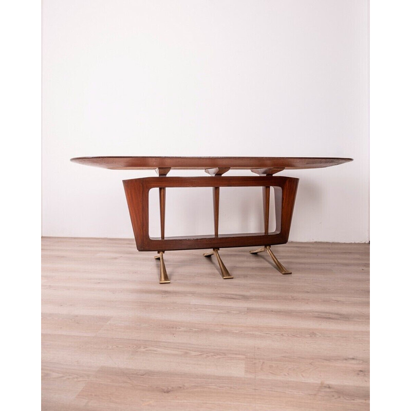 Mesa de comedor vintage de latón y madera de Melchiorre Bega, 1950