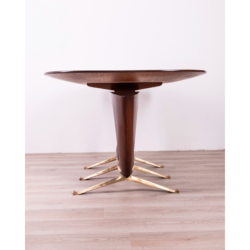 Vintage brass and wood dining table by Melchiorre Bega, 1950