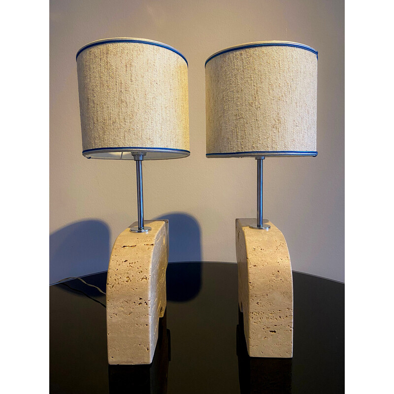 Vintage travertine rhinoceros table lamps by Mannelli Florence, Italy 1970
