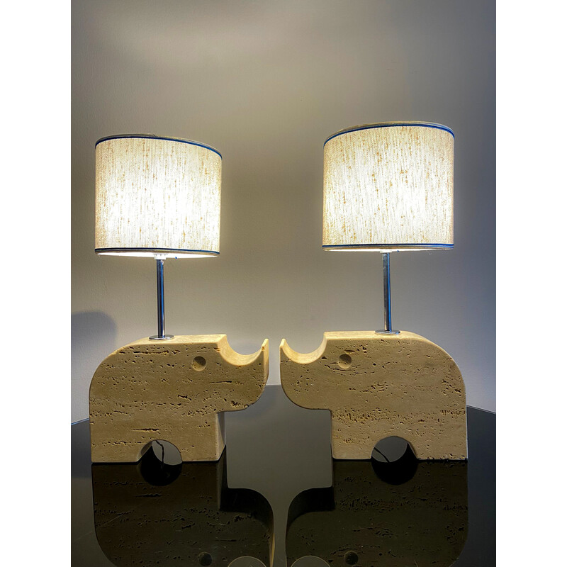 Vintage travertine rhinoceros table lamps by Mannelli Florence, Italy 1970