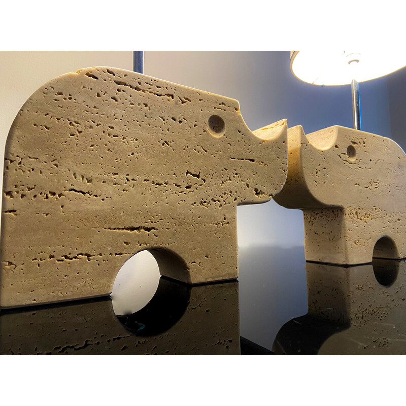 Vintage travertine rhinoceros table lamps by Mannelli Florence, Italy 1970