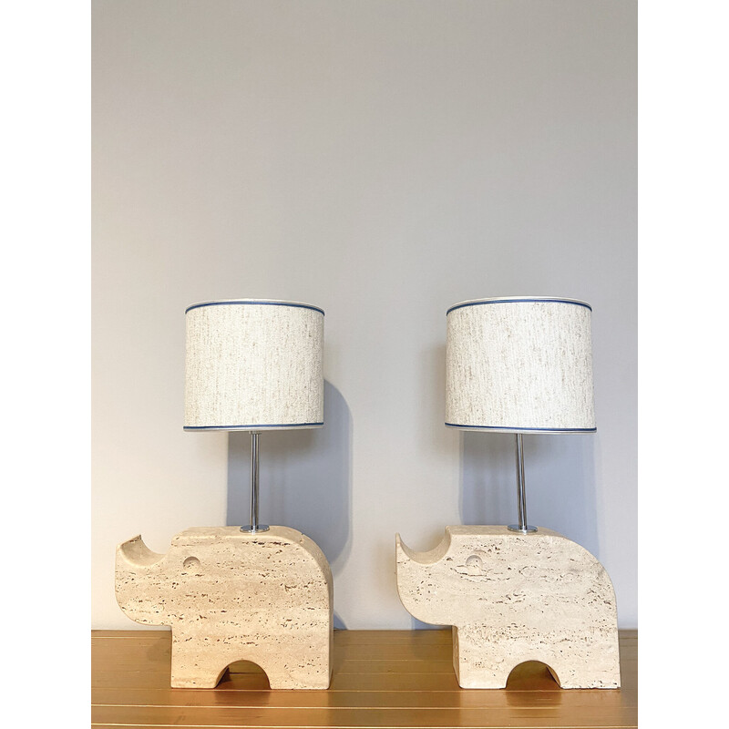 Vintage travertine rhinoceros table lamps by Mannelli Florence, Italy 1970