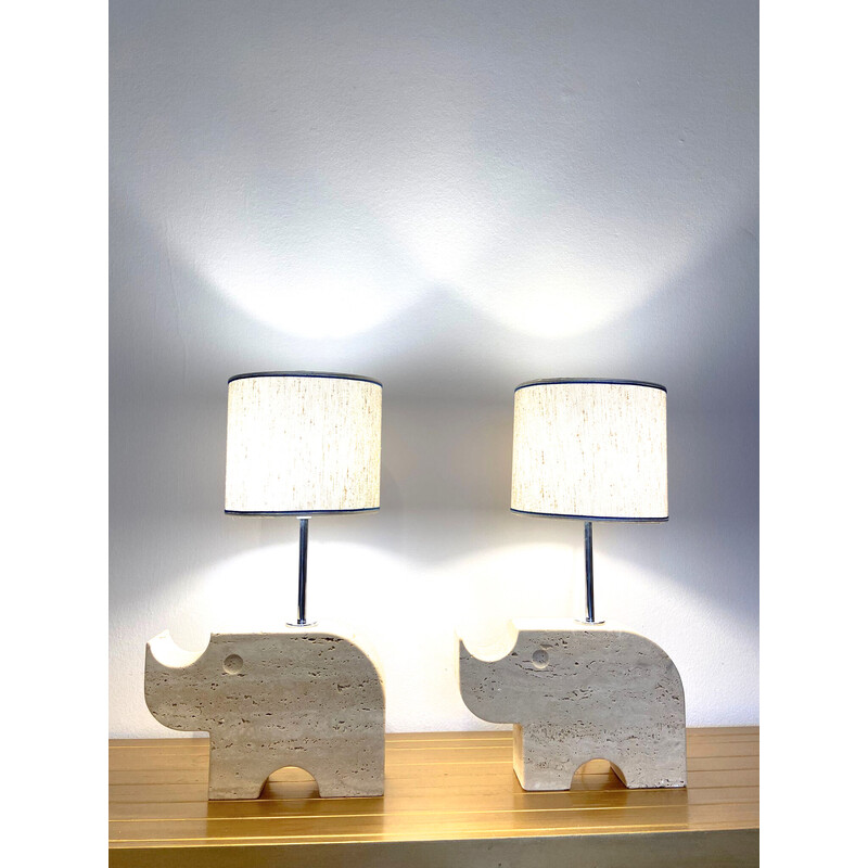 Vintage travertine rhinoceros table lamps by Mannelli Florence, Italy 1970