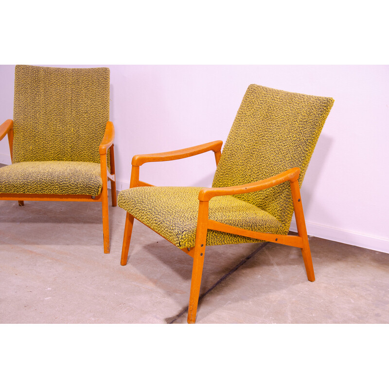 Pair of vintage beech wood armchairs by Jiří Jiroutek for Interiér Praha, Czechoslovakia 1970