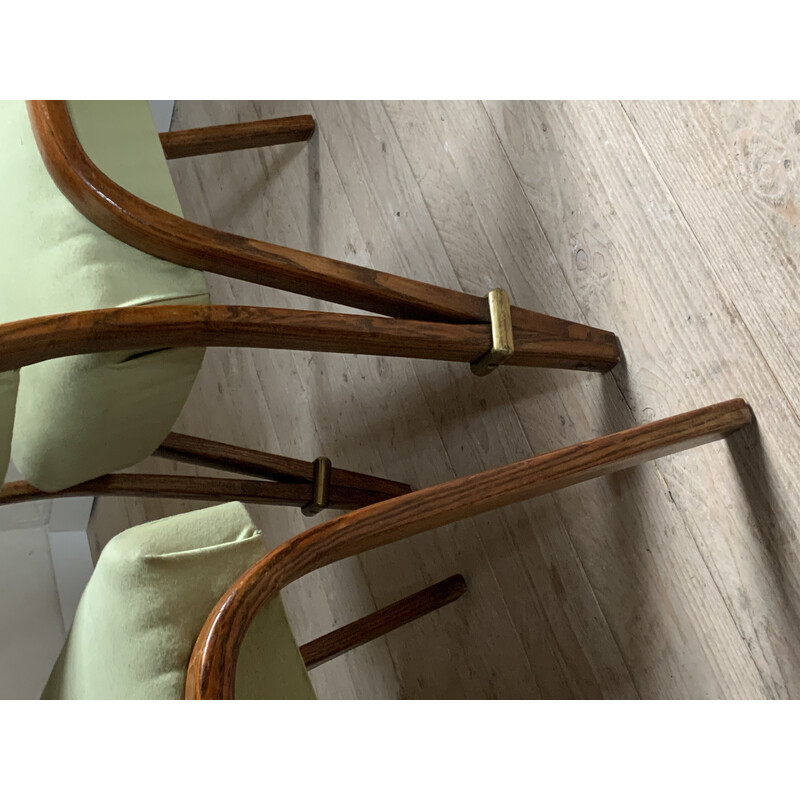 Pair of vintage Steiner chairs in curved ash and imitation leather by Wilhem von Bode for Hugues Steiner, France 1948