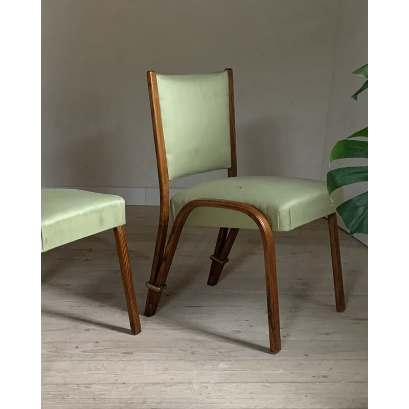 Pair of vintage Steiner chairs in curved ash and imitation leather by Wilhem von Bode for Hugues Steiner, France 1948