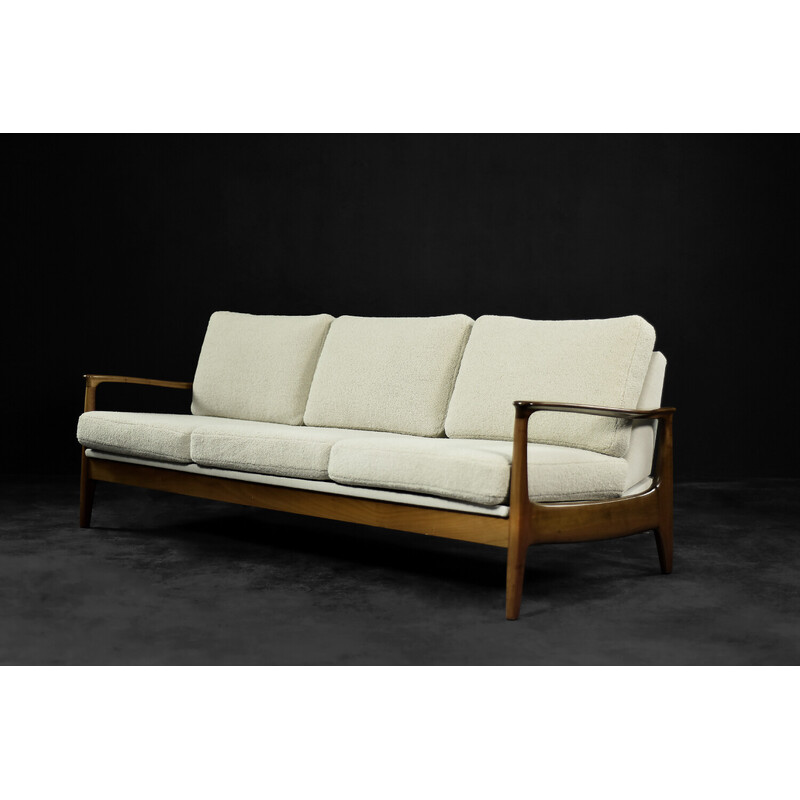 Vintage 3-seater sofa in teak and white buckle by Eugen Schmidt for Soloform, 1960