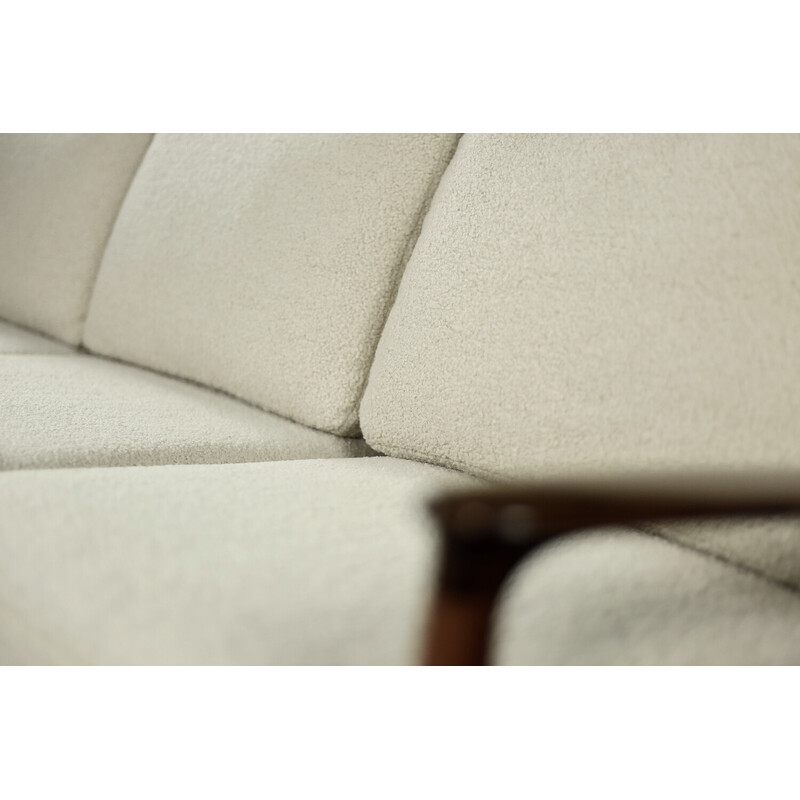 Vintage 3-seater sofa in teak and white buckle by Eugen Schmidt for Soloform, 1960