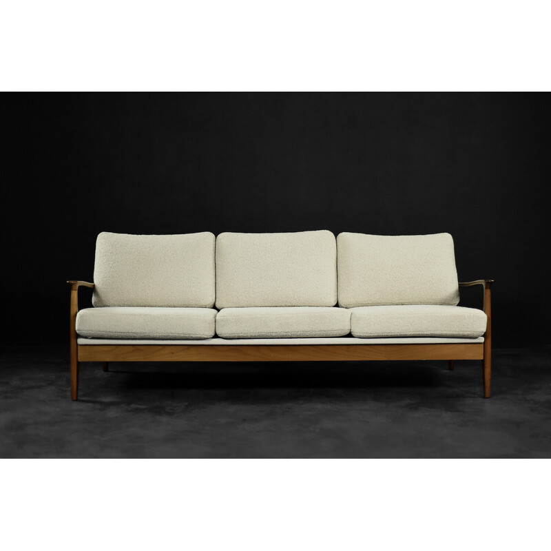 Vintage 3-seater sofa in teak and white buckle by Eugen Schmidt for Soloform, 1960