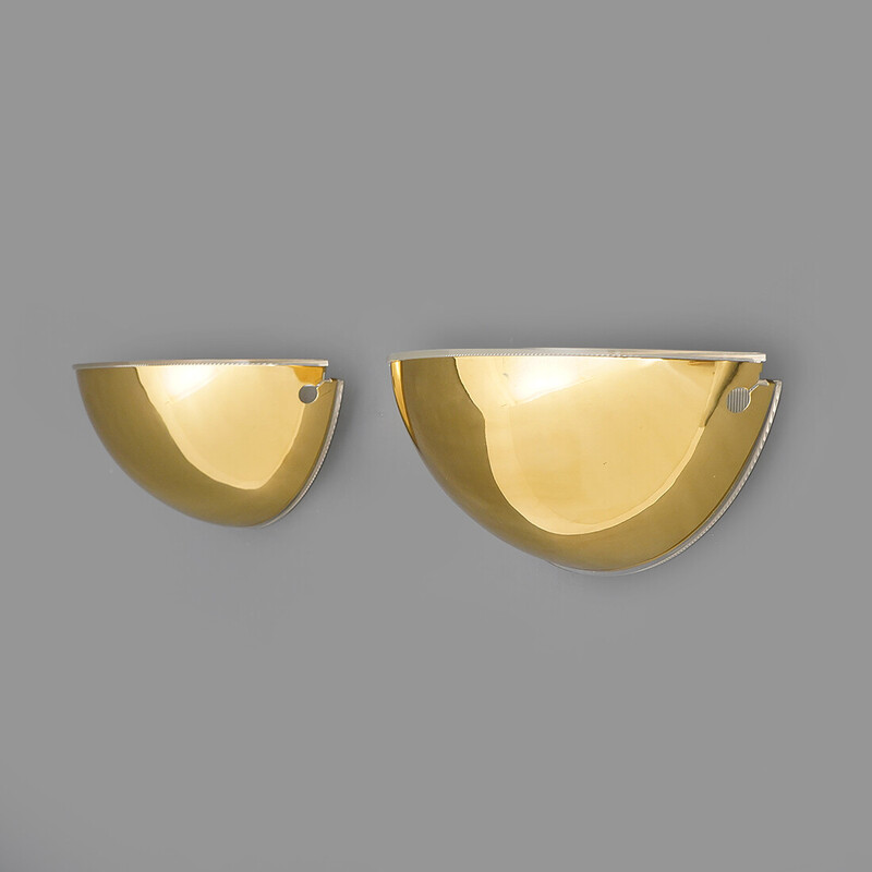 Pair of vintage "Quarto" wall lights in metal and brass by Tobia Scarpa for Flos, 1970