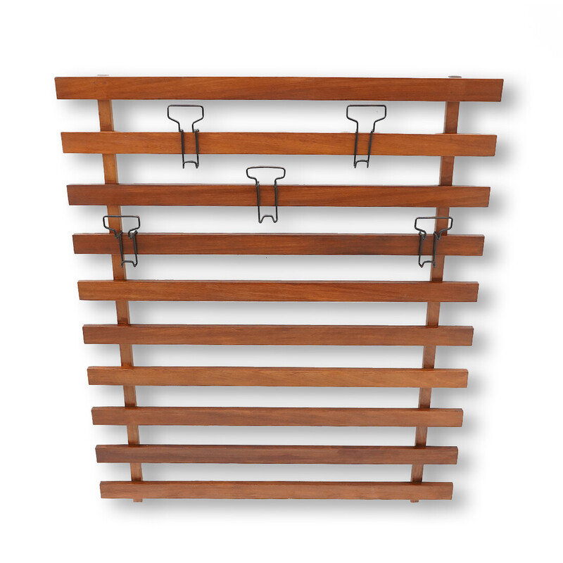 Vintage solid wood and metal hanger with adjustable hooks, Italy 1960