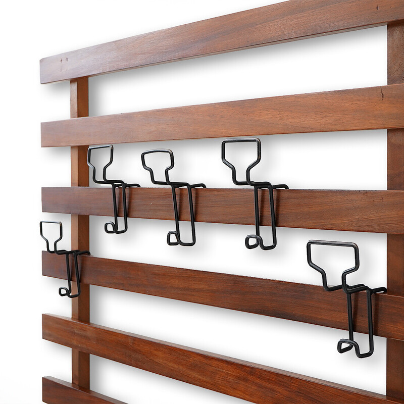 Vintage solid wood and metal hanger with adjustable hooks, Italy 1960