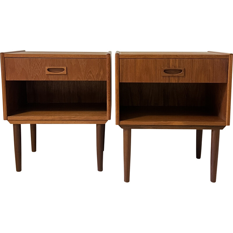 Pair of vintage teak veneer bedside tables, Denmark 1960