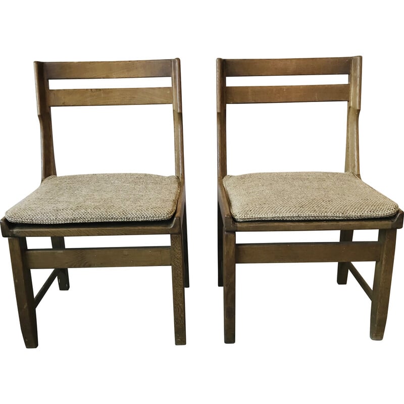 Pair of vintage solid oak chairs by Guillerme et Chambron, 1960