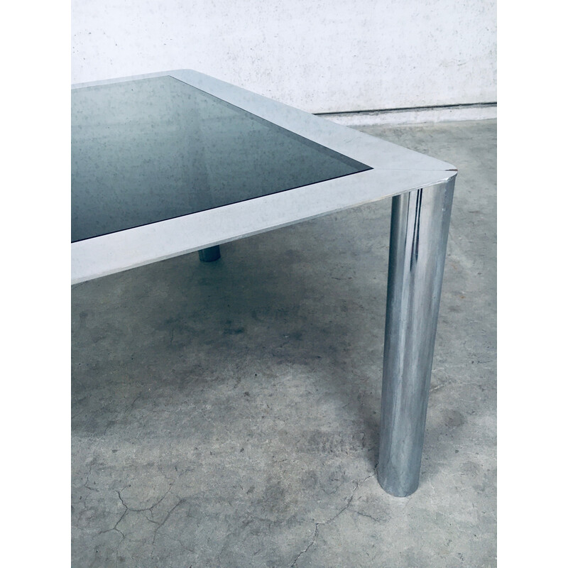 Table à repas vintage carrée en verre fumé et acier chromé par Sergio Mazza pour Cinova, Italie 1970