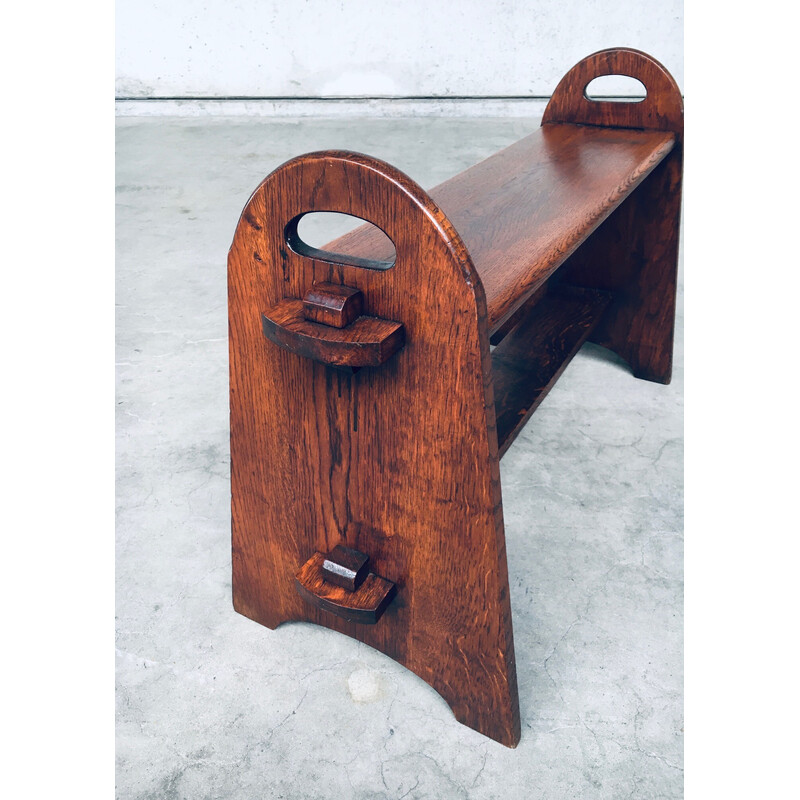 Vintage 2-tier solid oak side table, France 1950
