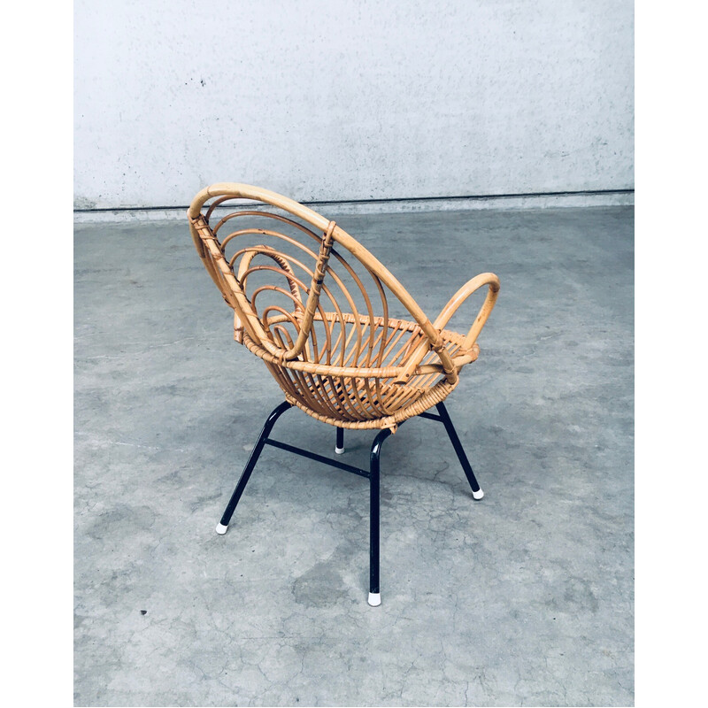 Paire de fauteuils vintage en rotin et métal noir par Rohe Noordwolde, Pays-Bas 1960