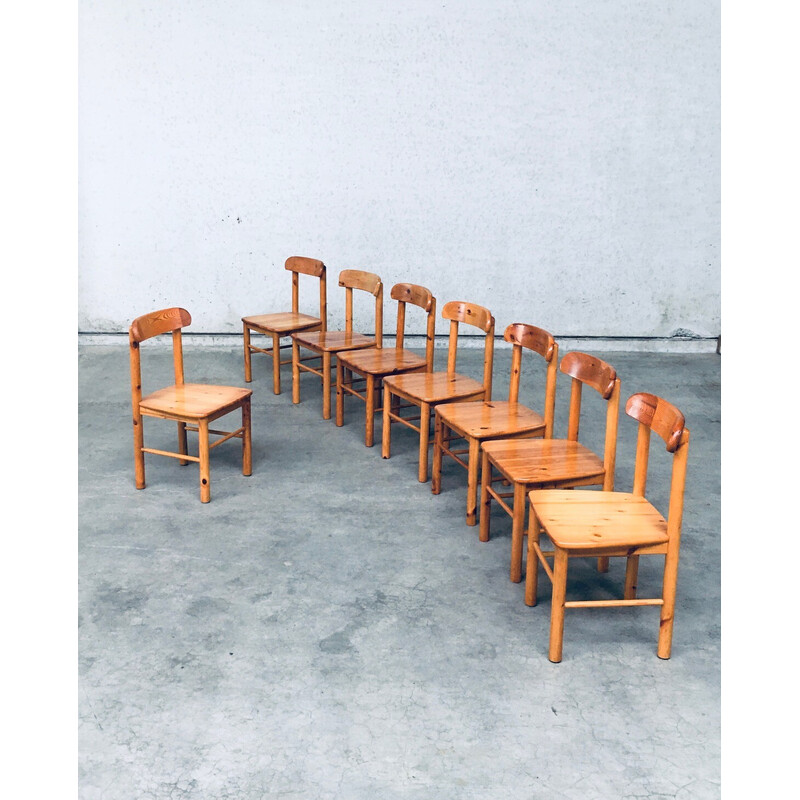 Conjunto de 8 cadeiras de jantar vintage em pinho maciço de Rainer Daumiller para Hirtshals Savvaerk, Suécia 1970