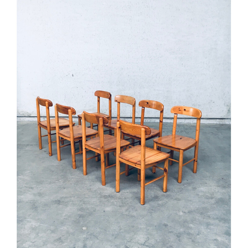 Set di 8 sedie da pranzo vintage in pino massiccio di Rainer Daumiller per Hirtshals Savvaerk, Svezia 1970